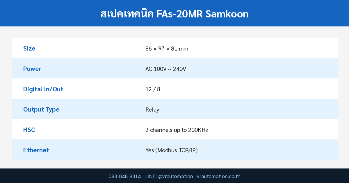 FAs-20MR spec table