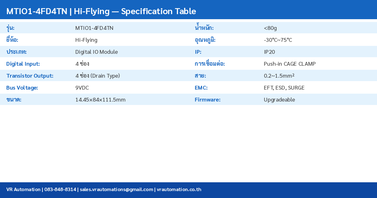 MTIO1-4FD4TN Specification Table