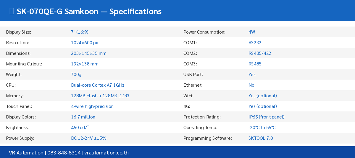 Spec Table SK-070QE-G