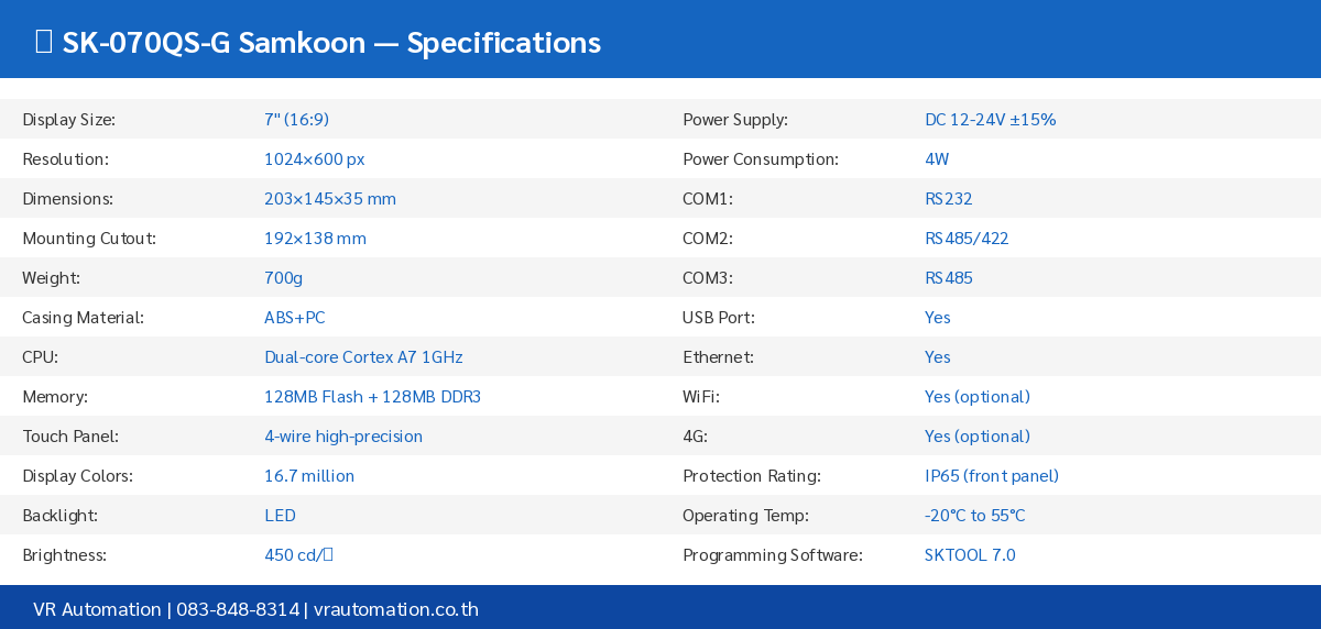 Spec Table SK-070QS-G