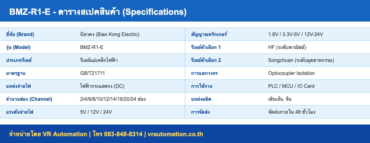 BMZ-R1-E ตารางสเปคภาษาไทย