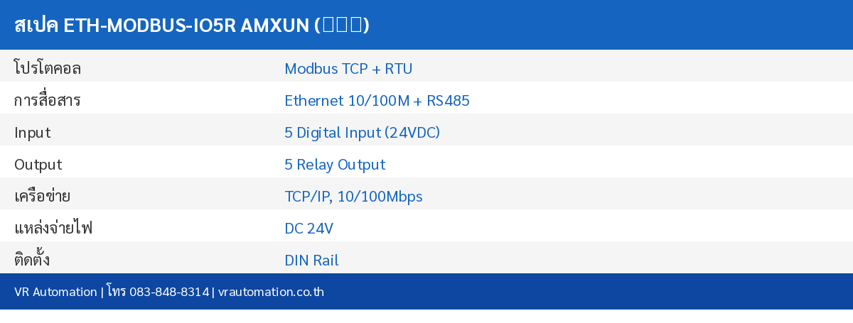 สเปค ETH-MODBUS-IO5R AMXUN (艾莫迅)