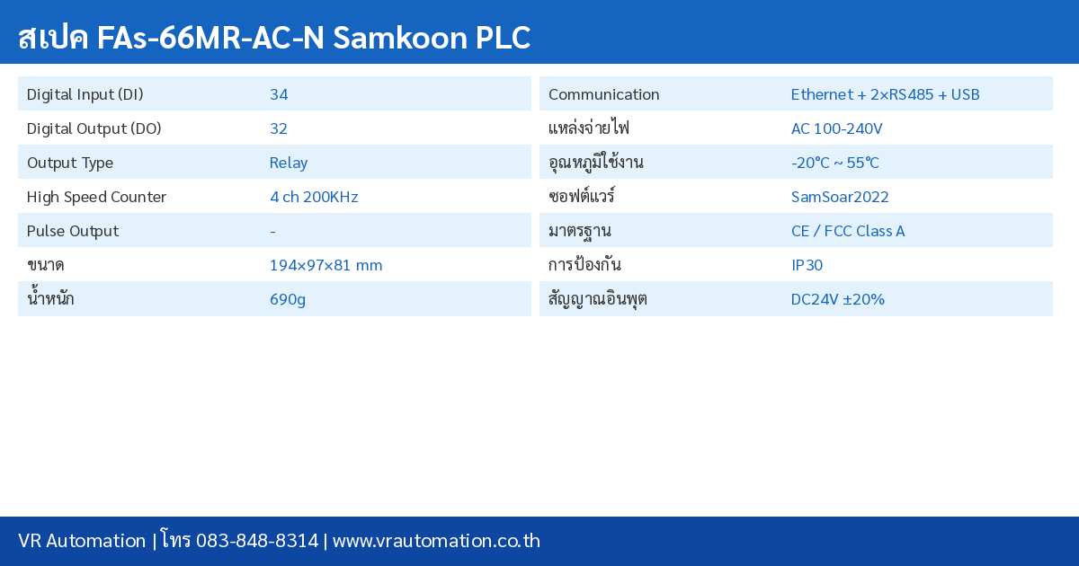 FAs-66MR-AC-N Samkoon PLC ตารางสเปค