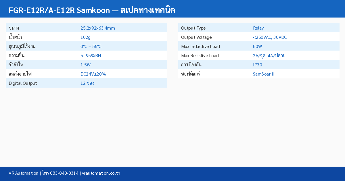 FGR-E12R/A-E12R Samkoon ตารางสเปค