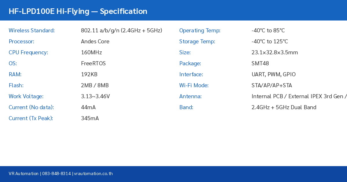 HF-LPD100E Specification Table