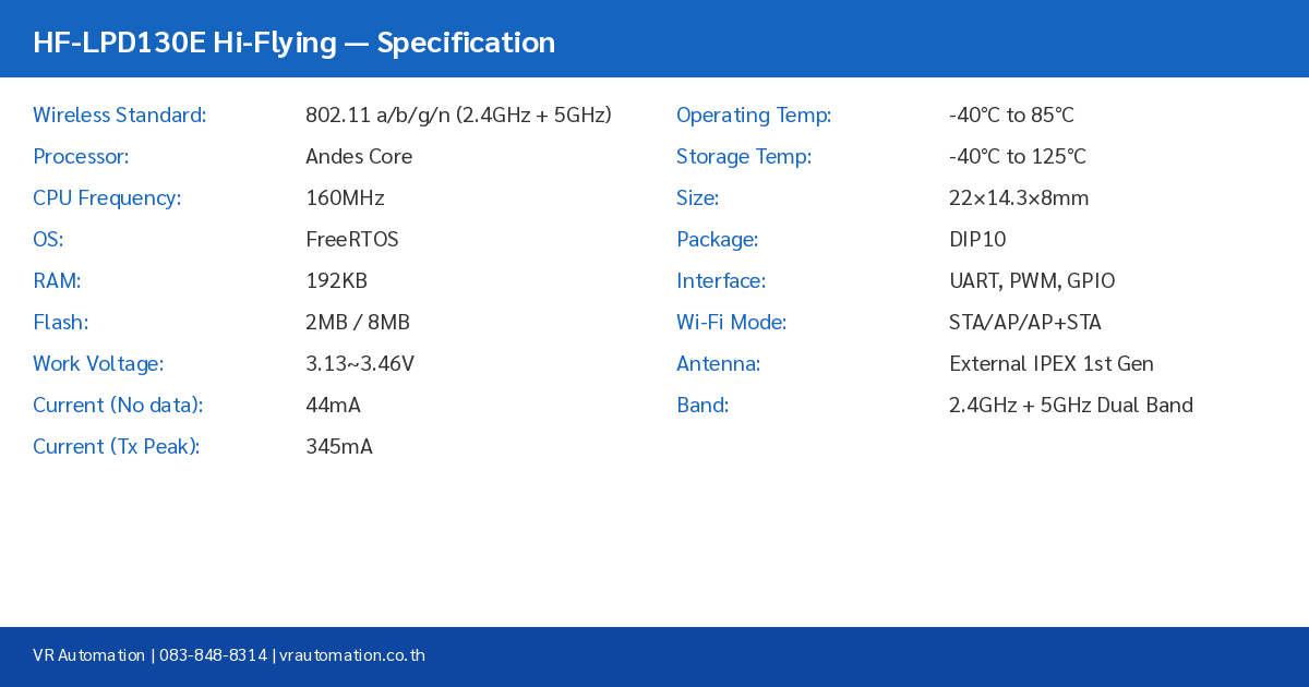 HF-LPD130E Specification Table