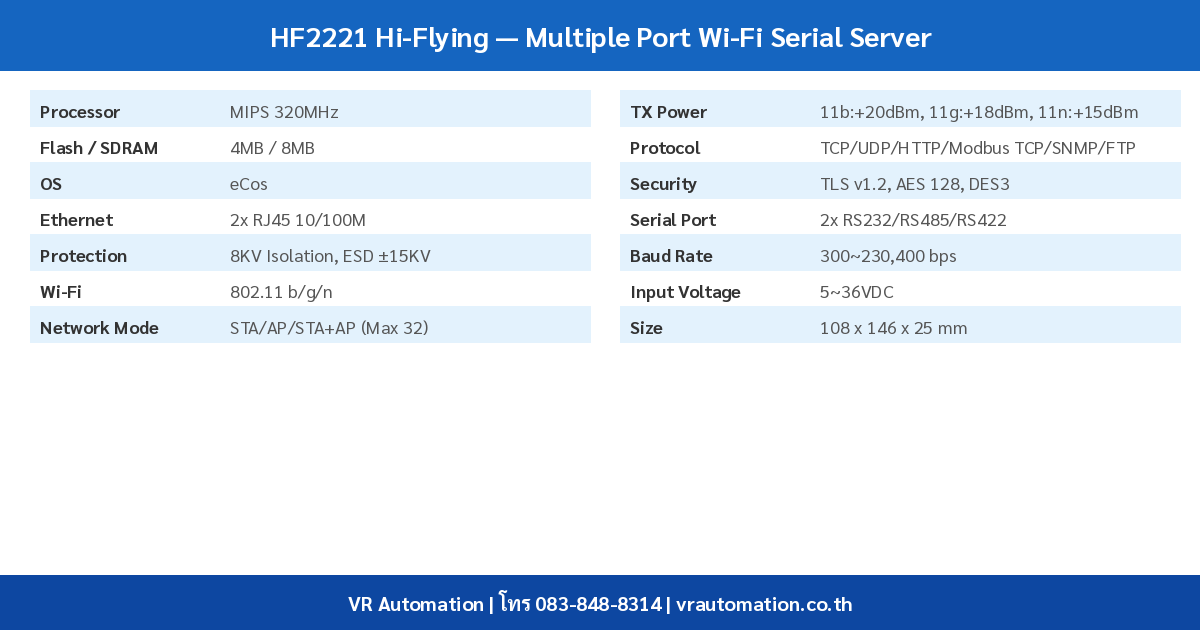 HF2221 Hi-Flying ตารางสเปค