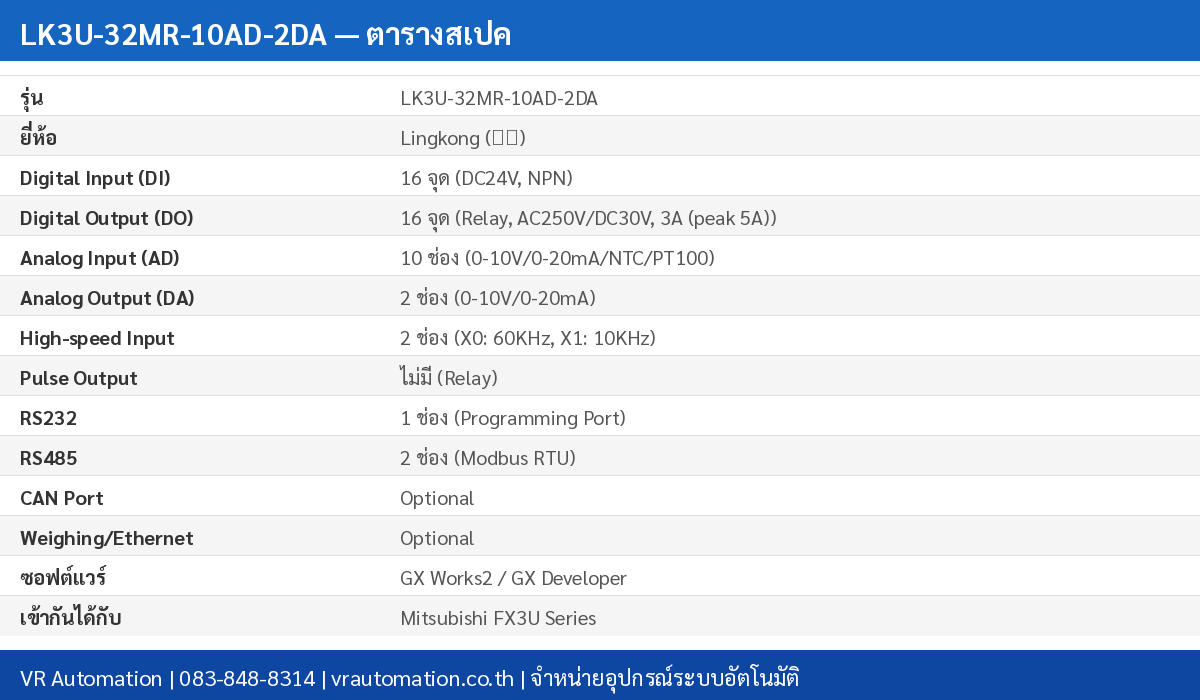 สเปค LK3U-32MR-10AD-2DA