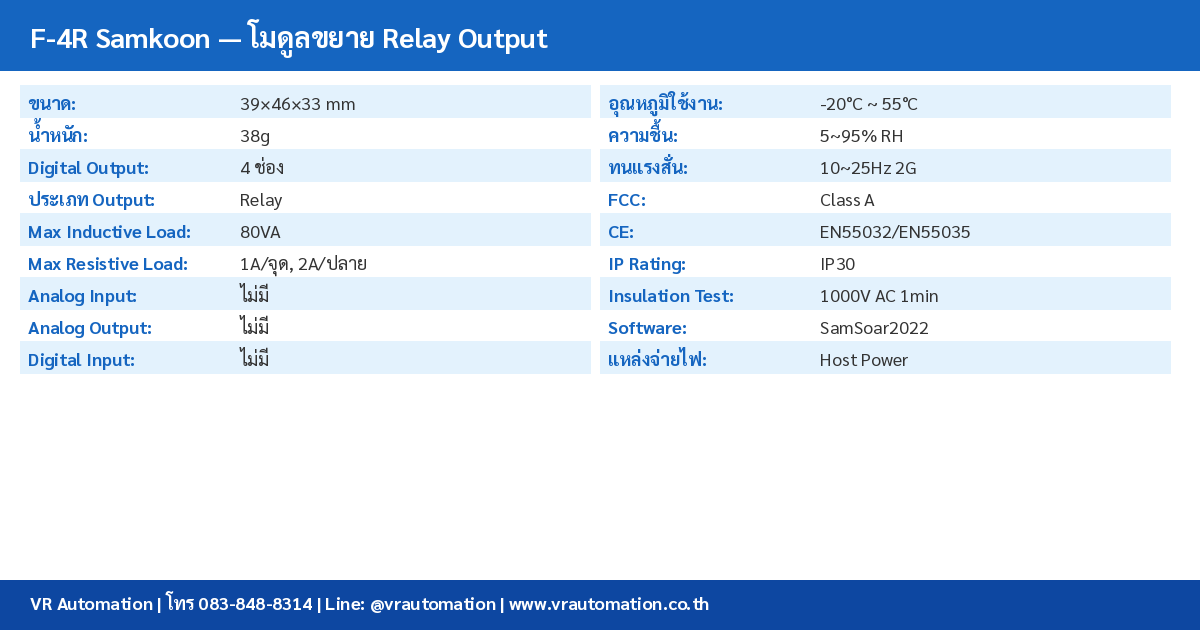 F-4R Samkoon Spec Table