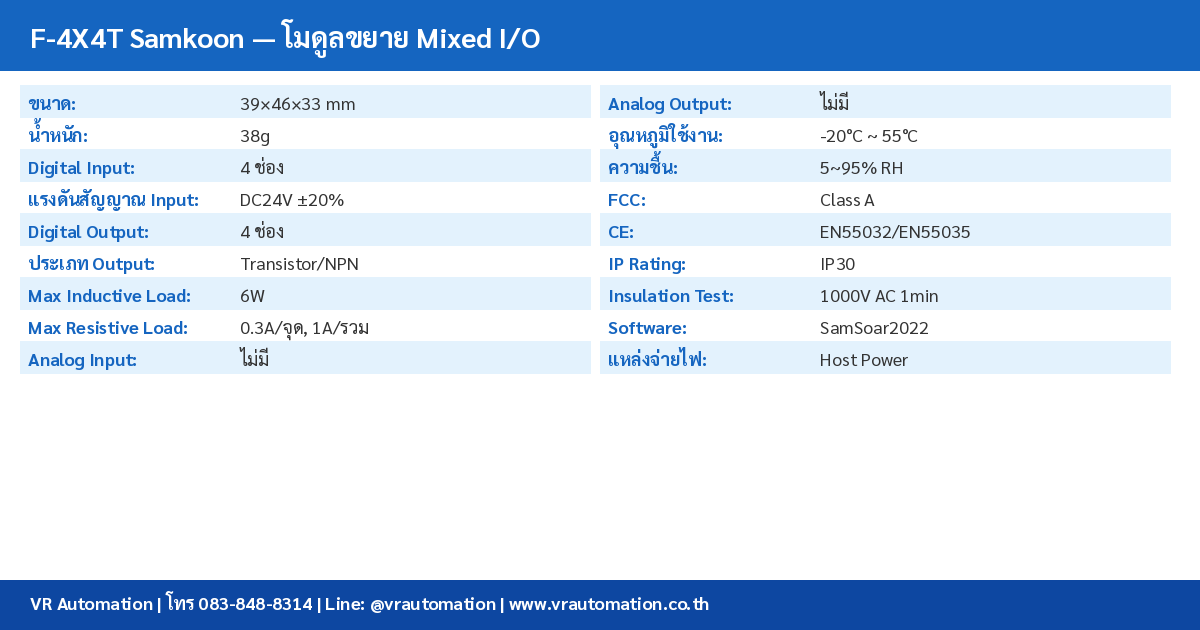 F-4X4T Samkoon Spec Table