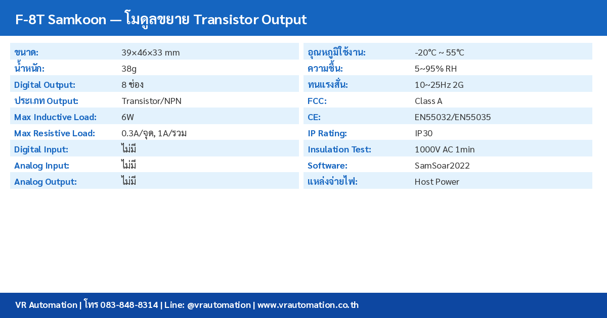 F-8T Samkoon Spec Table