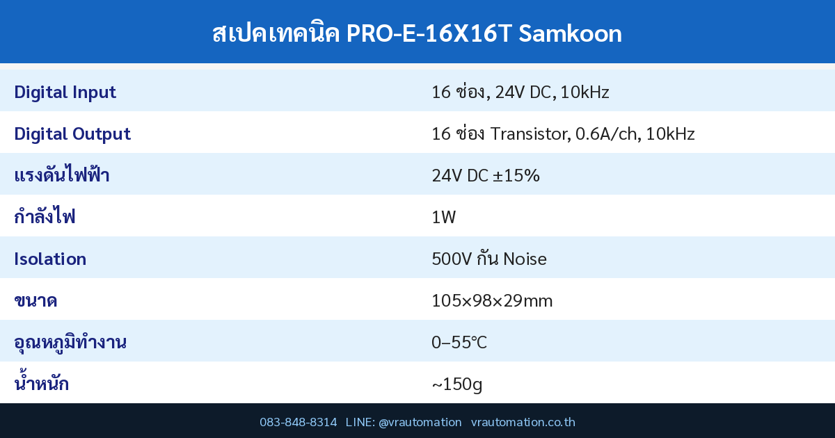 ตารางสเปค PRO-E-16X16T Samkoon