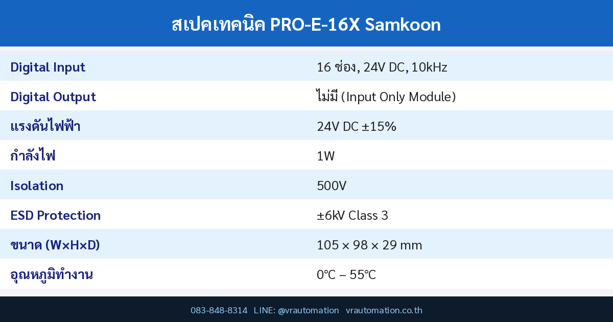 ตารางสเปค PRO-E-16X Samkoon