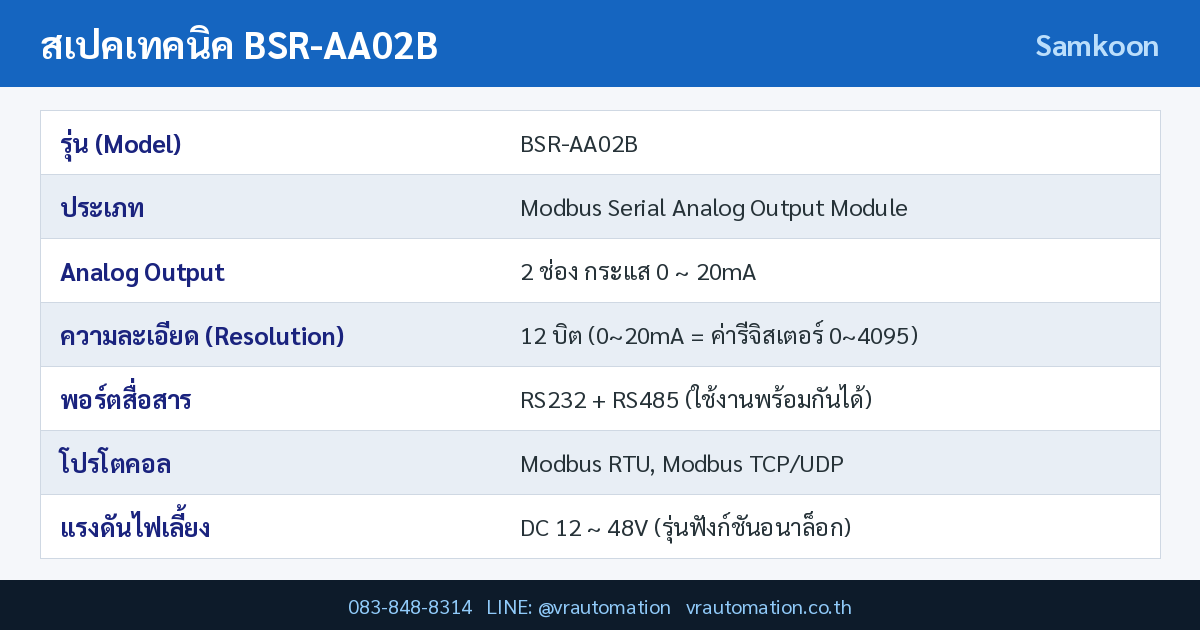 สเปค BSR-AA02B Samkoon