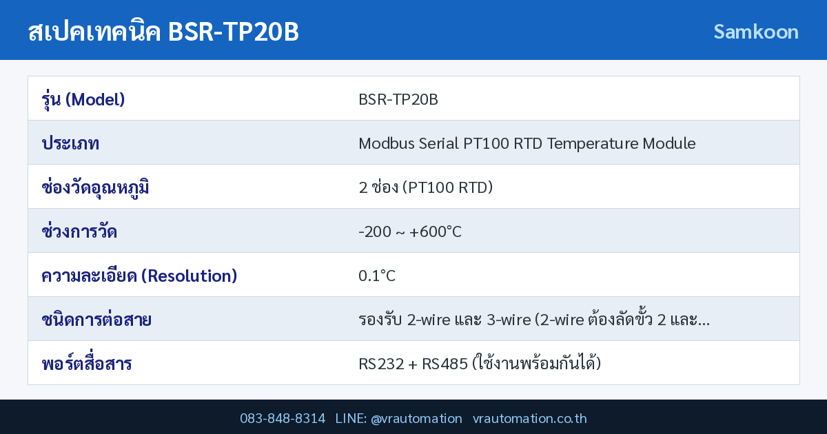 สเปค BSR-TP20B Samkoon