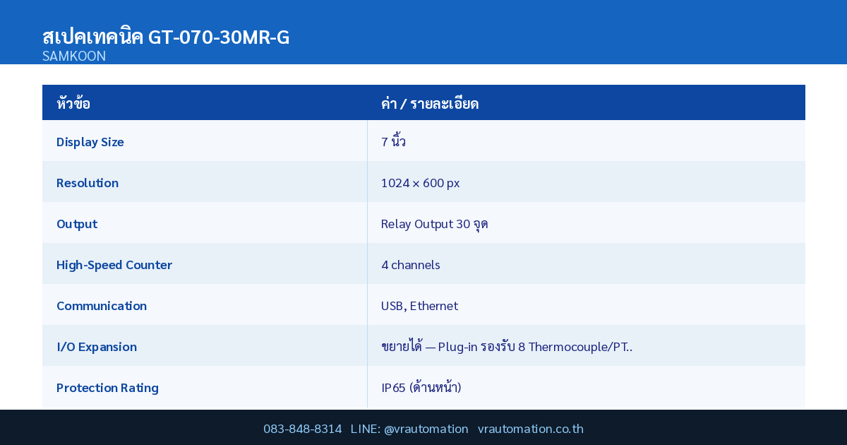 สเปค GT-070-30MR-G Samkoon