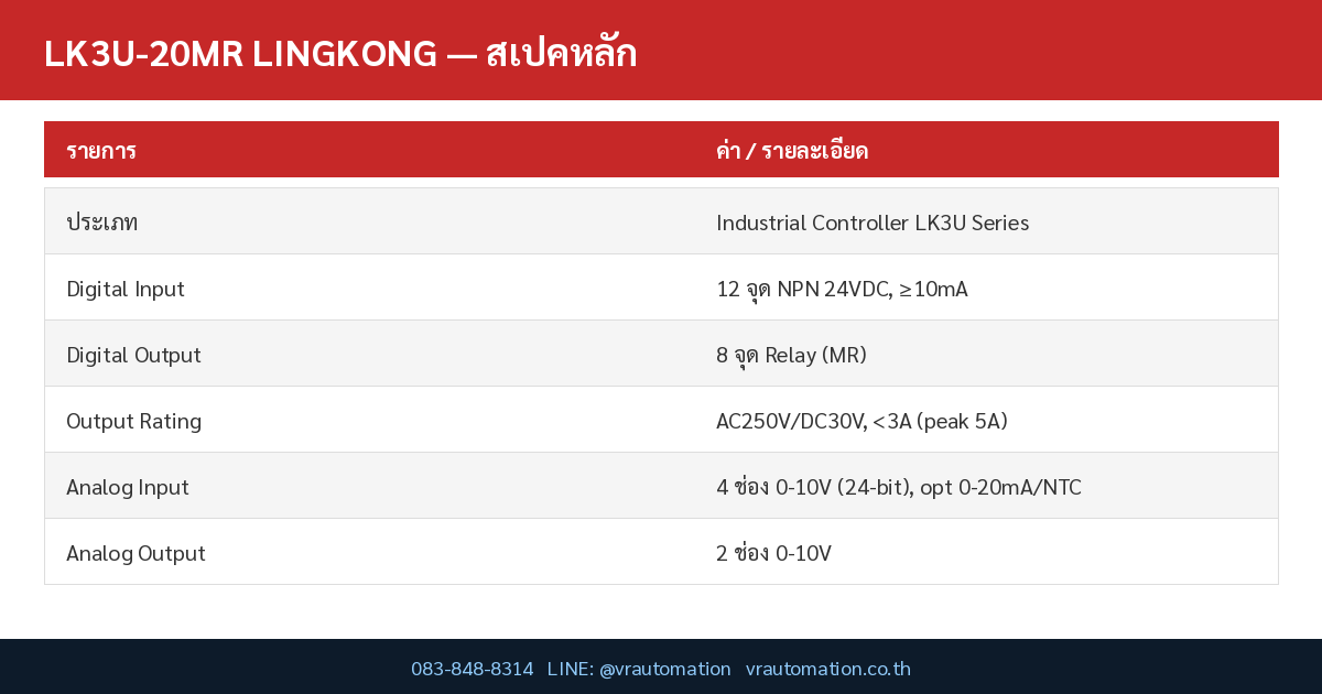 LK3U-20MR LINGKONG spec table