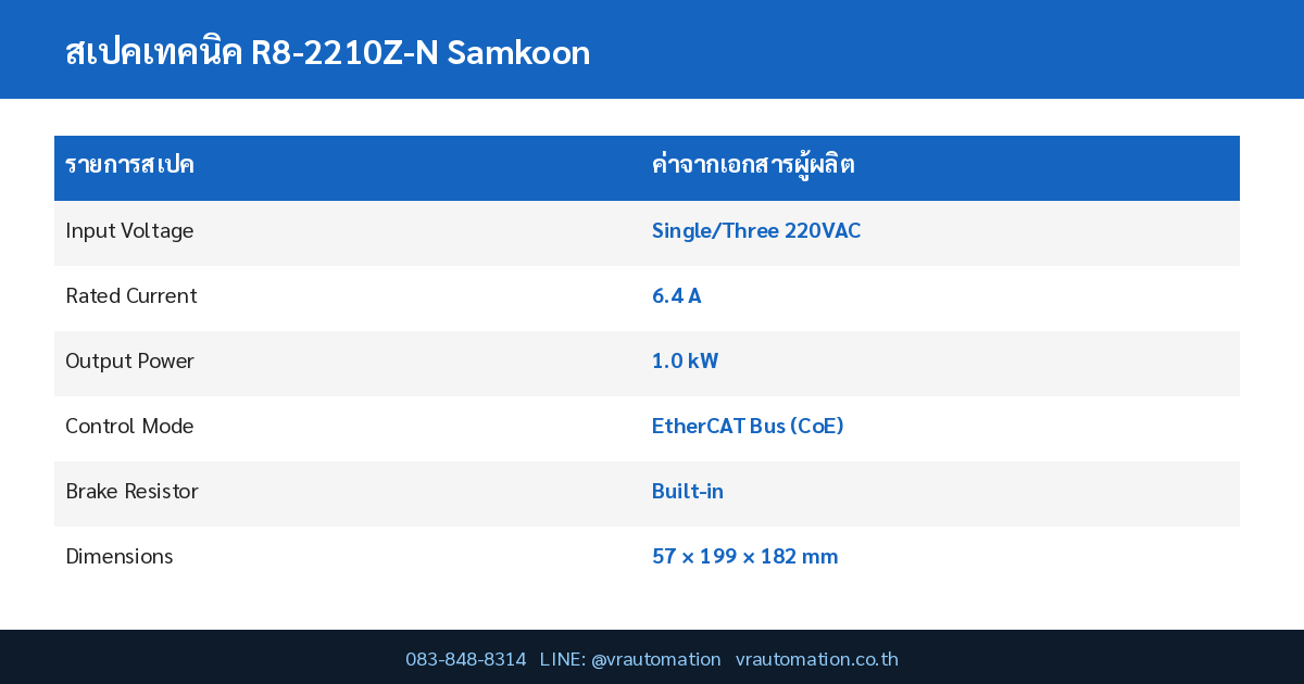 R8-2210Z-N Samkoon Spec Table