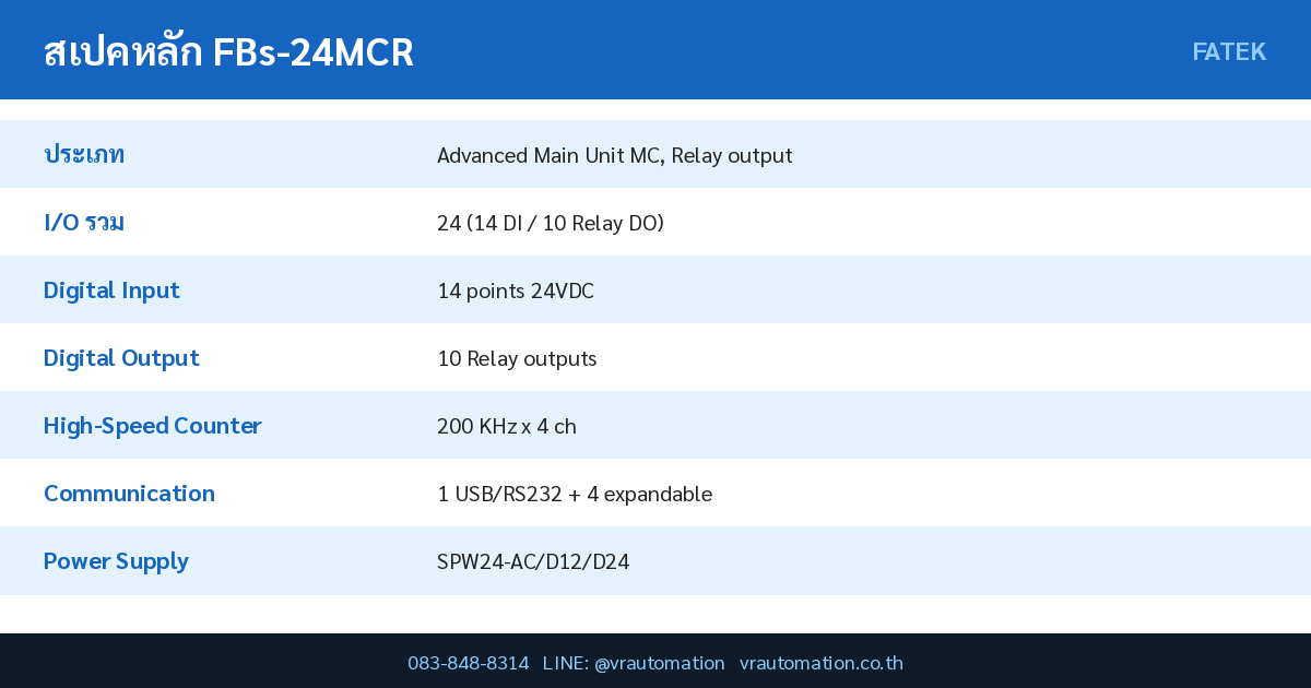 FBs-24MCR spec table