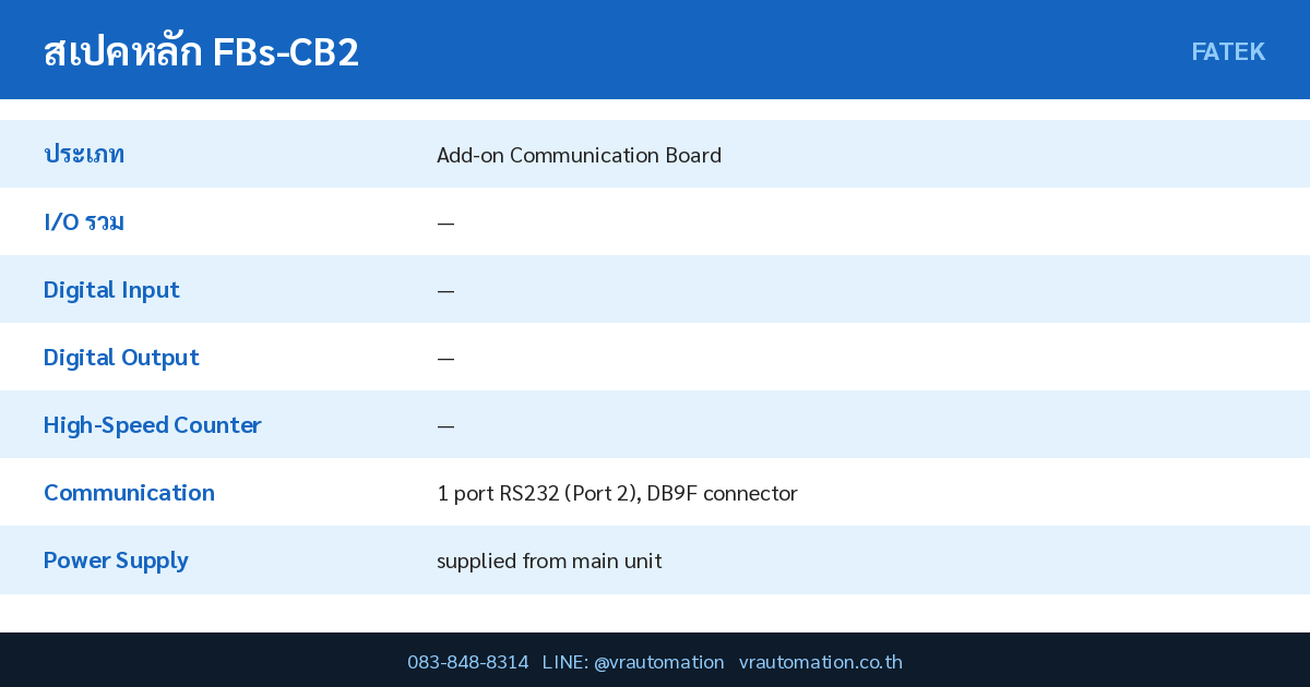 FBs-CB2 spec table