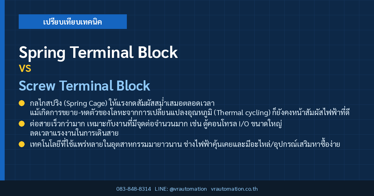 Spring Terminal Block vs Screw Terminal Block เลือกแบบไหนดีสำหรับตู้คอนโทรล