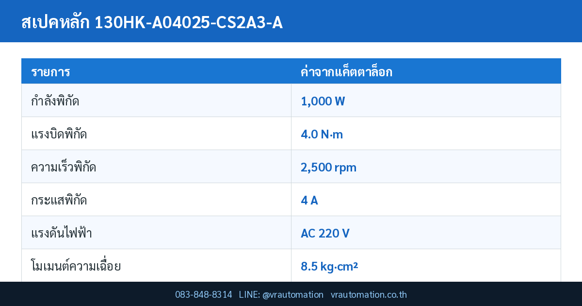 ตารางสเปคหลัก 130HK-A04025-CS2A3-A Samkoon