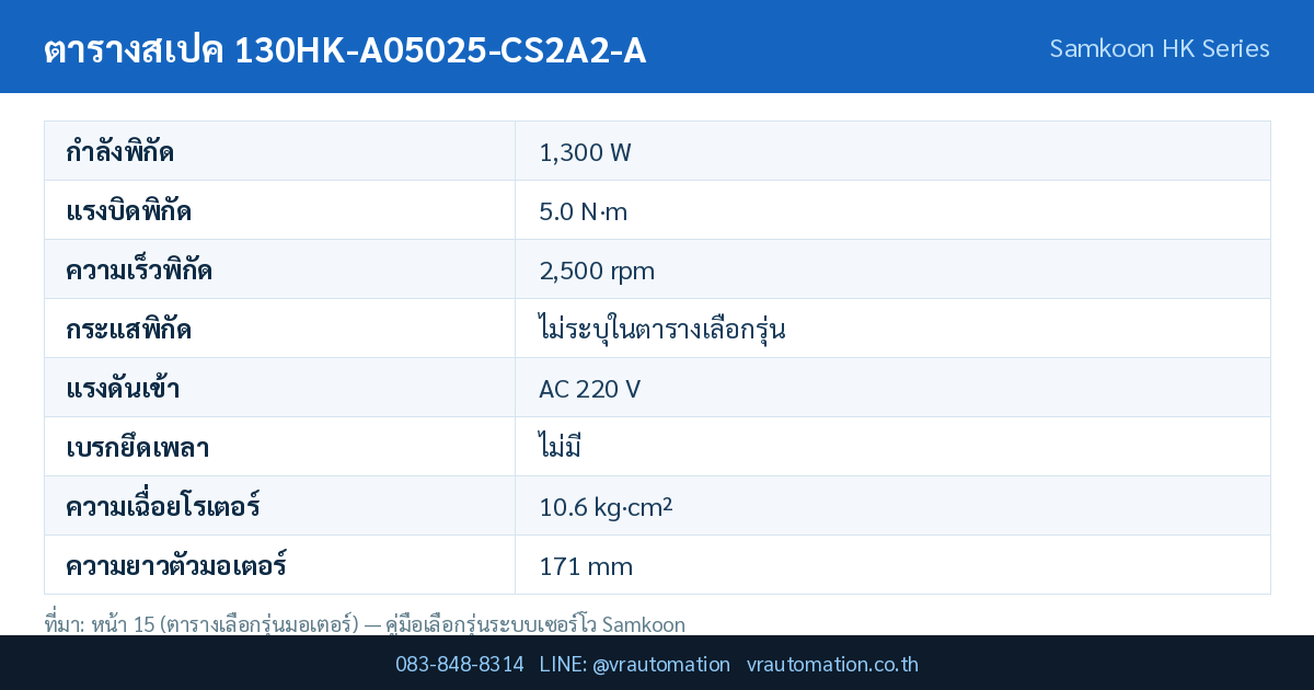 ตารางสเปค 130HK-A05025-CS2A2-A Samkoon