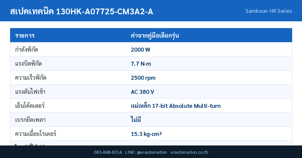ตารางสเปค 130HK-A07725-CM3A2-A Samkoon