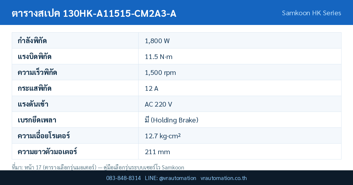 ตารางสเปค 130HK-A11515-CM2A3-A Samkoon