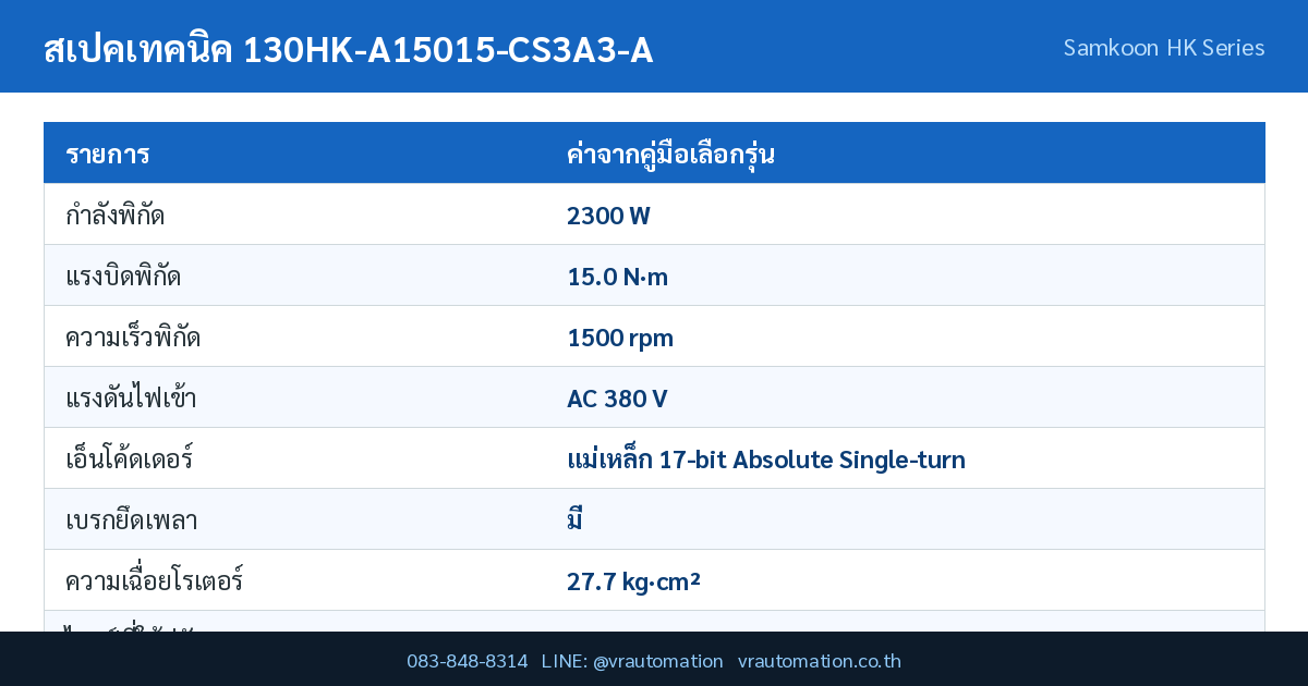 ตารางสเปค 130HK-A15015-CS3A3-A Samkoon