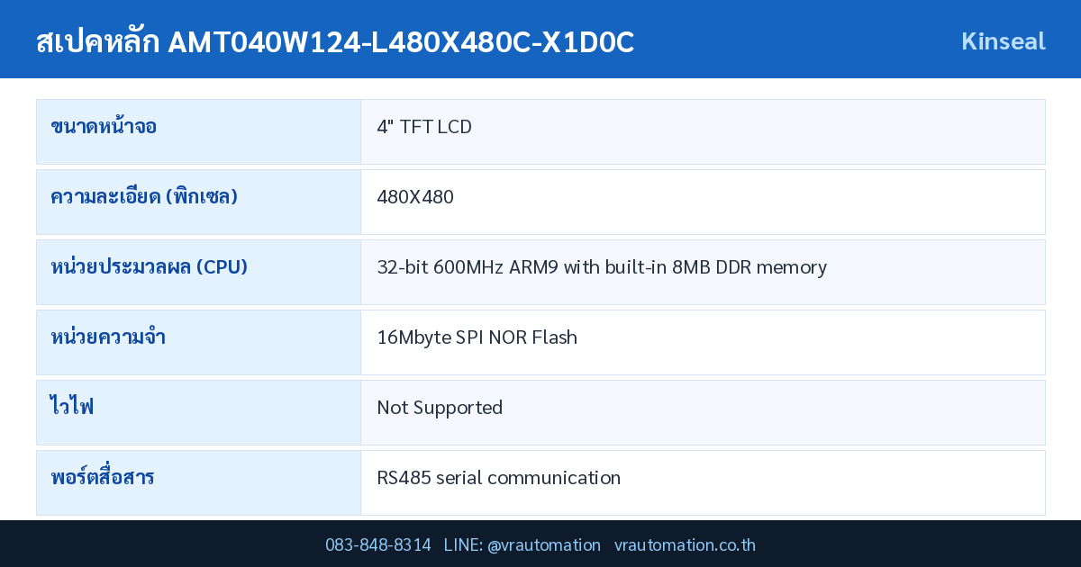 AMT040W124-L480X480C-X1D0C Kinseal Serial HMI