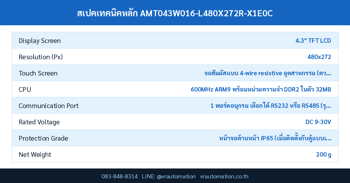 สเปค AMT043W016-L480X272R-X1E0C Kinseal