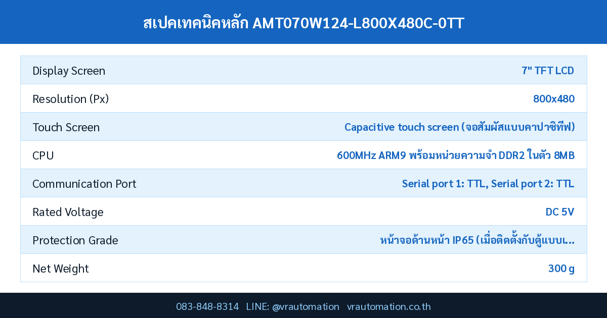 สเปค AMT070W124-L800X480C-0TT Kinseal