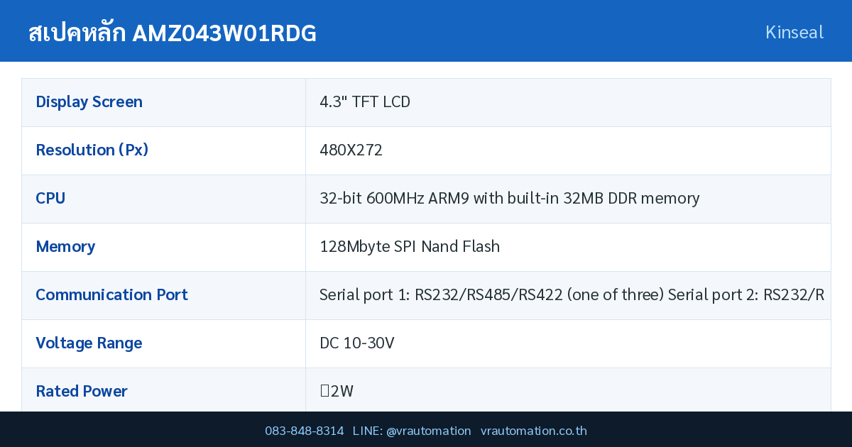 ตารางสเปค AMZ043W01RDG