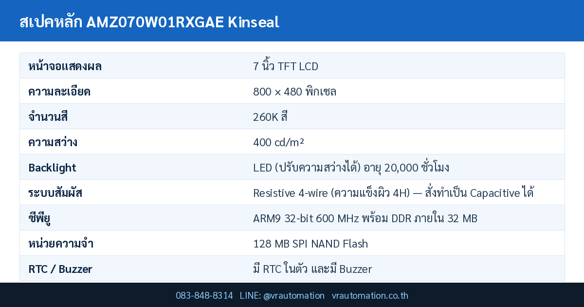 ตารางสเปค AMZ070W01RXGAE Kinseal