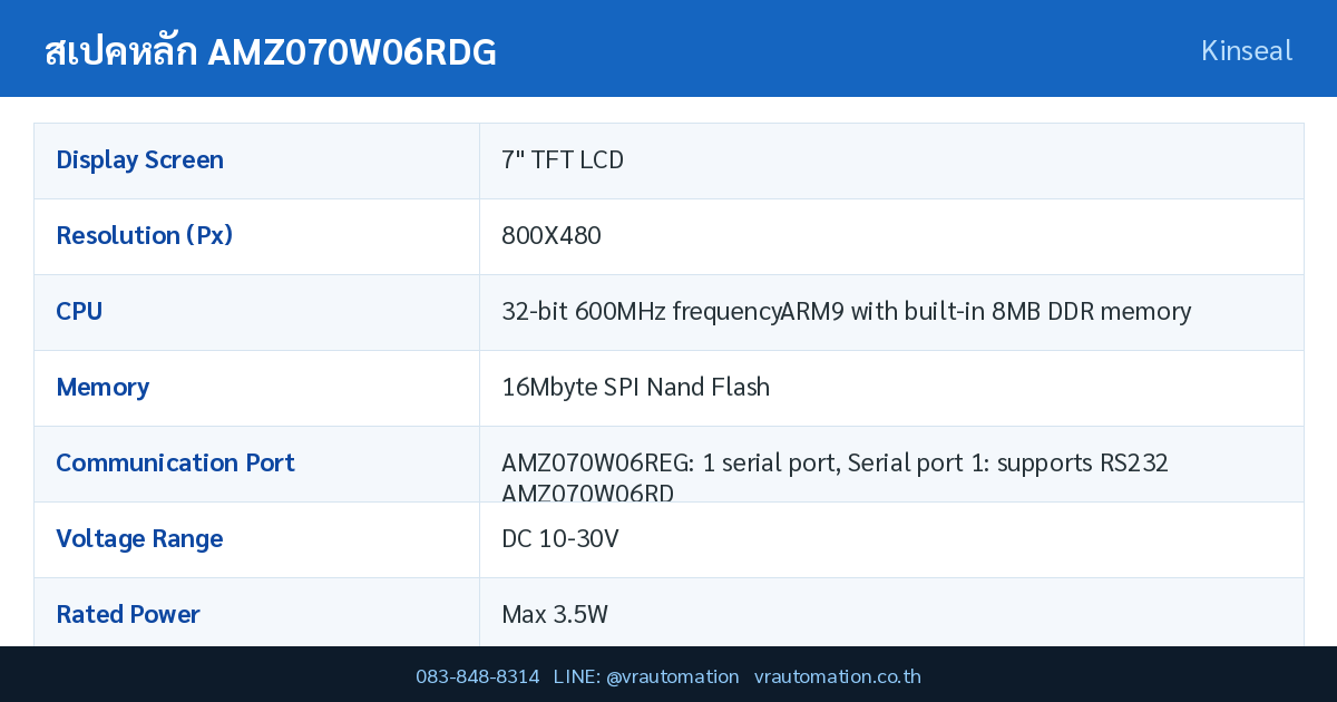 ตารางสเปค AMZ070W06RDG