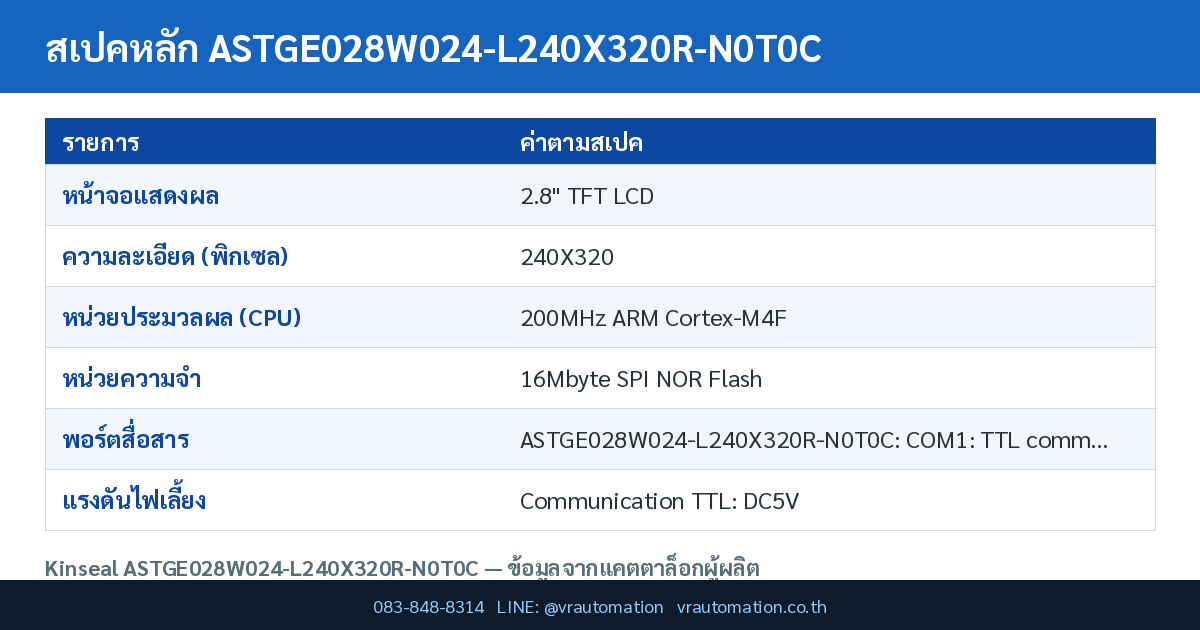 ตารางสเปค ASTGE028W024-L240X320R-N0T0C Kinseal