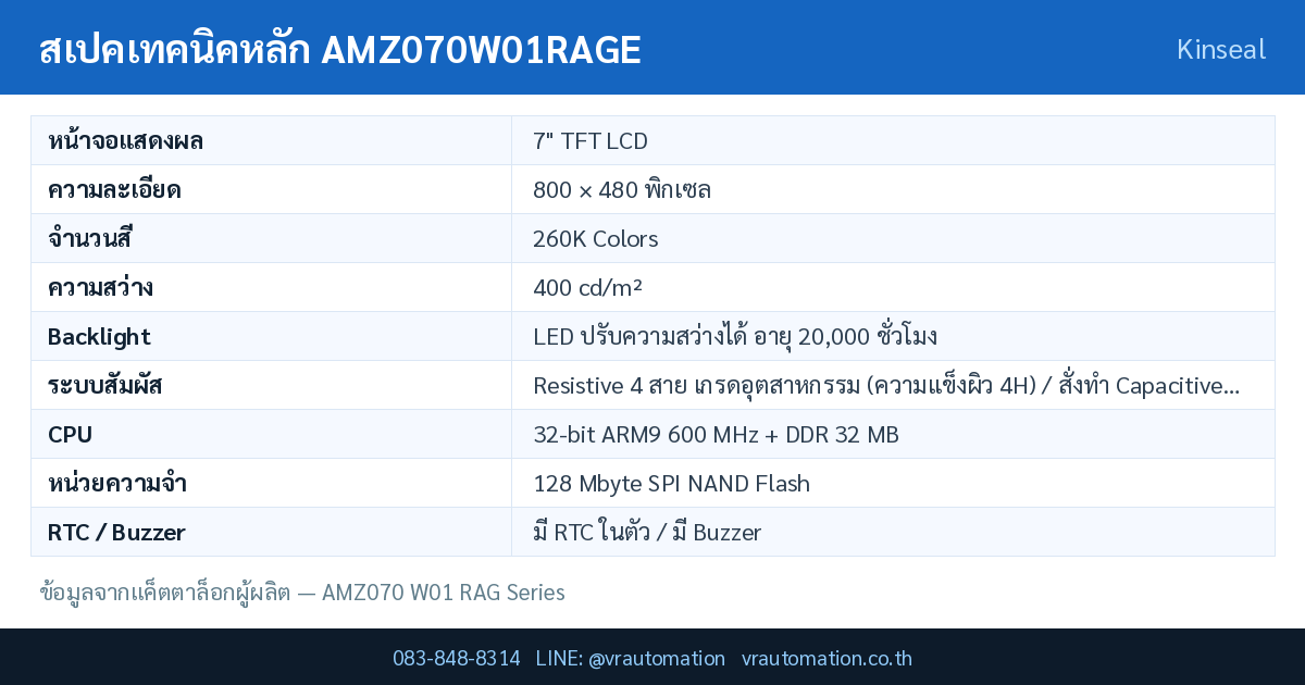 ตารางสเปค AMZ070W01RAGE Kinseal