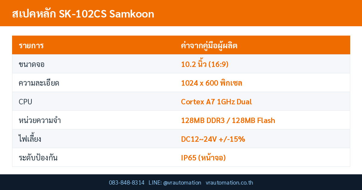 ตารางสเปค SK-102CS Samkoon