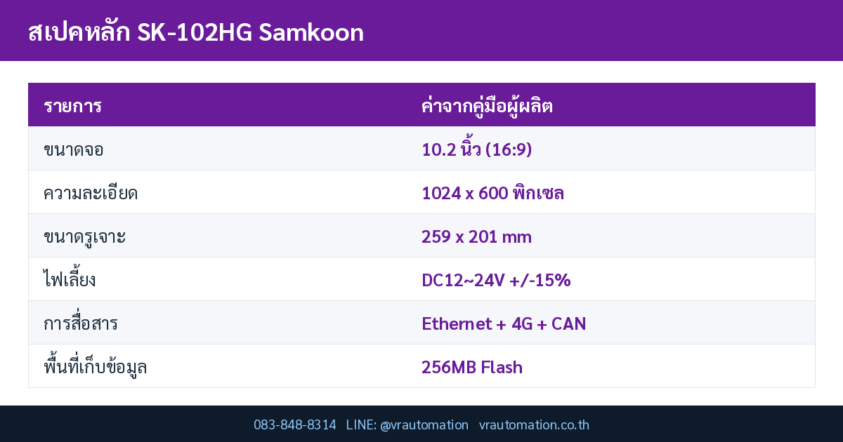 ตารางสเปค SK-102HG Samkoon