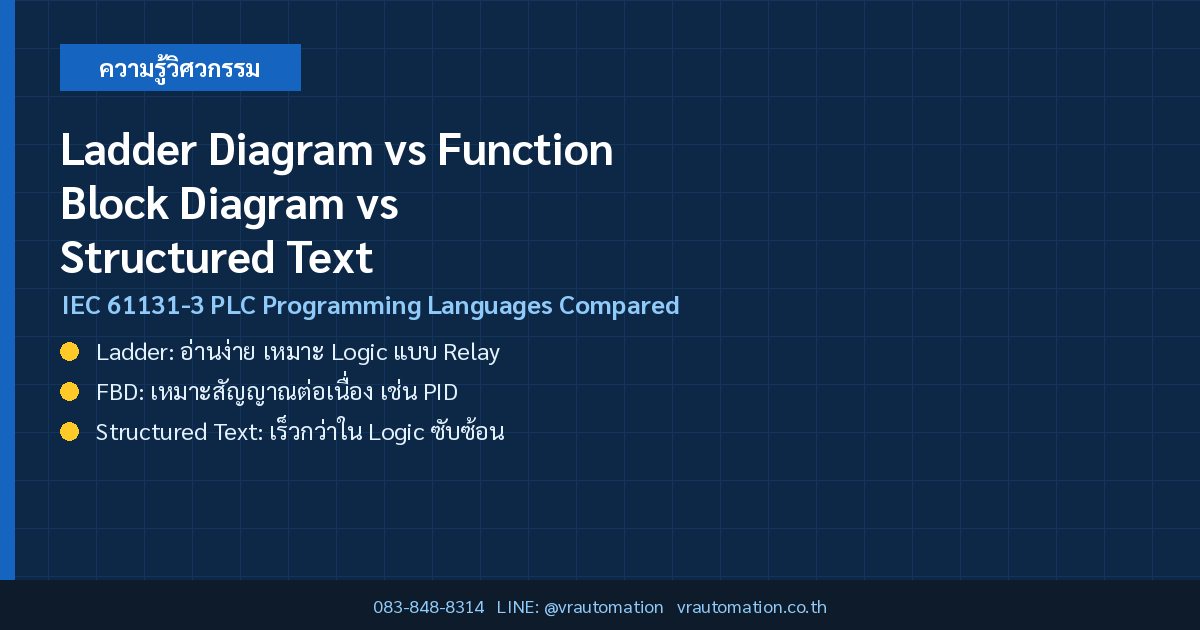 Ladder Diagram vs Function Block Diagram vs Structured Text ภาษาโปรแกรม PLC ตาม IEC 61131-3 เลือกแบบไหนดี | VR Automation