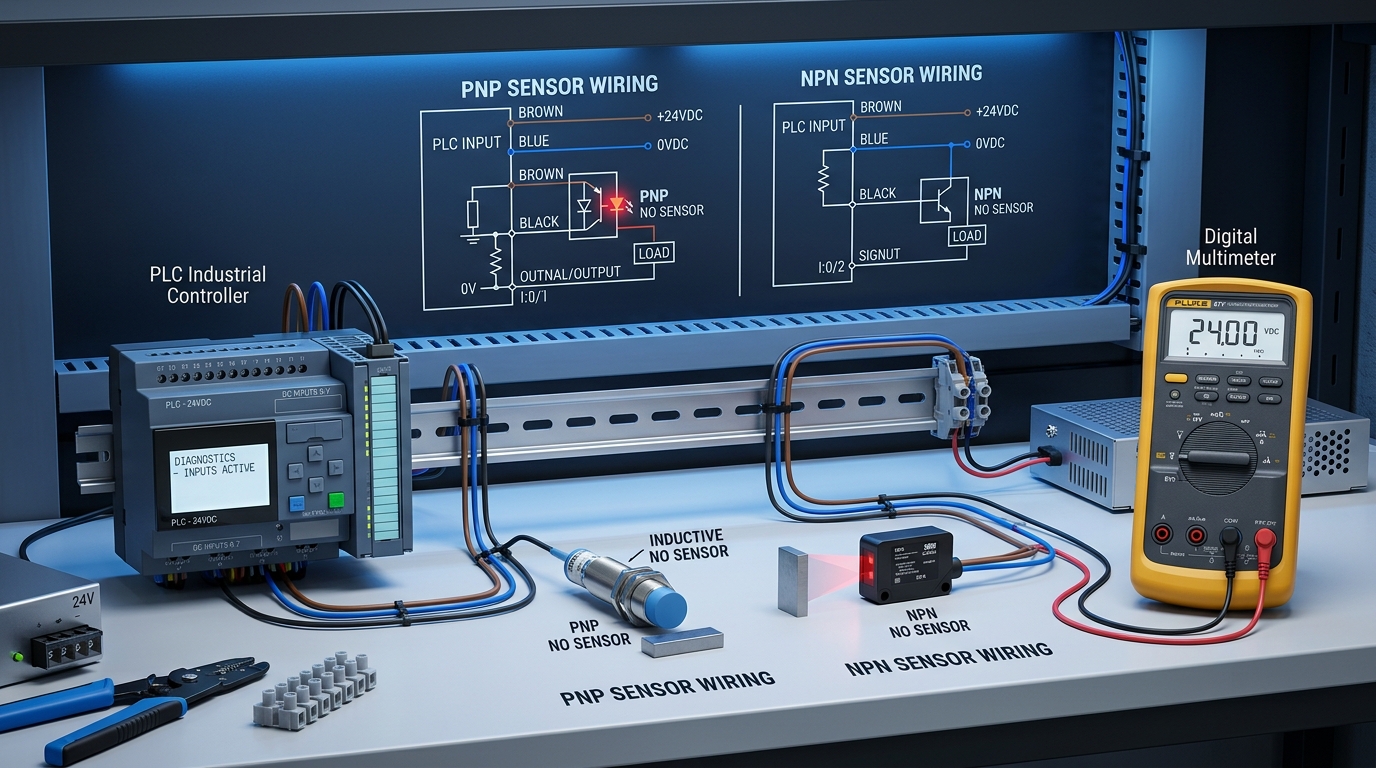 การต่อสายเซนเซอร์ NPN vs PNP เข้า PLC Sinking Sourcing - VR Automation