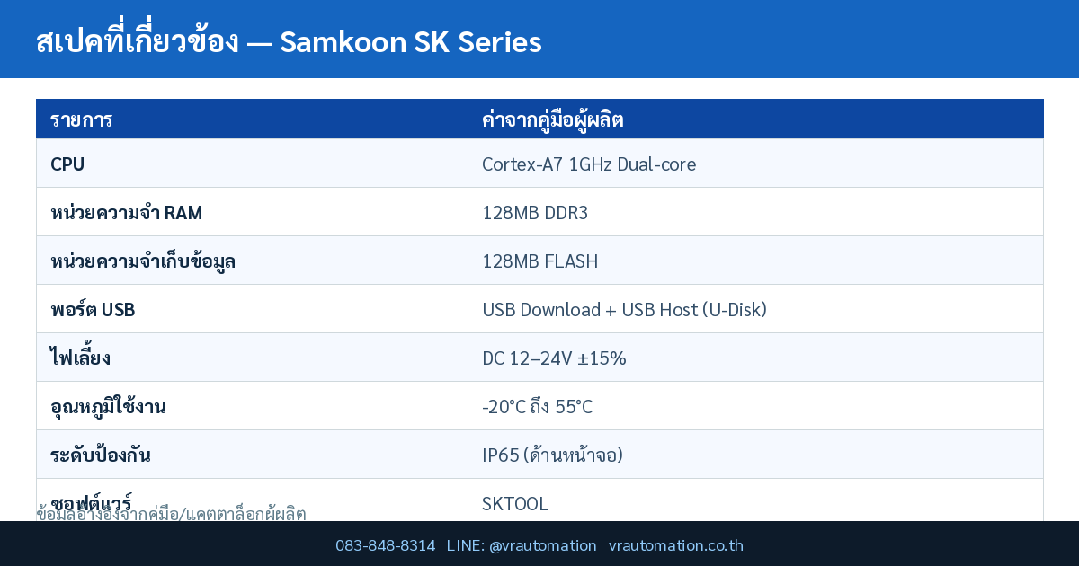 สเปคที่เกี่ยวข้อง — Samkoon SK Series