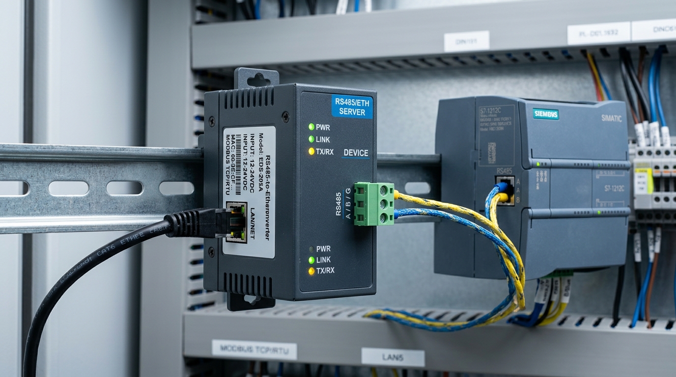 ตัวแปลง RS485 เป็น Ethernet Serial to Ethernet Converter ติดตั้ง DIN Rail